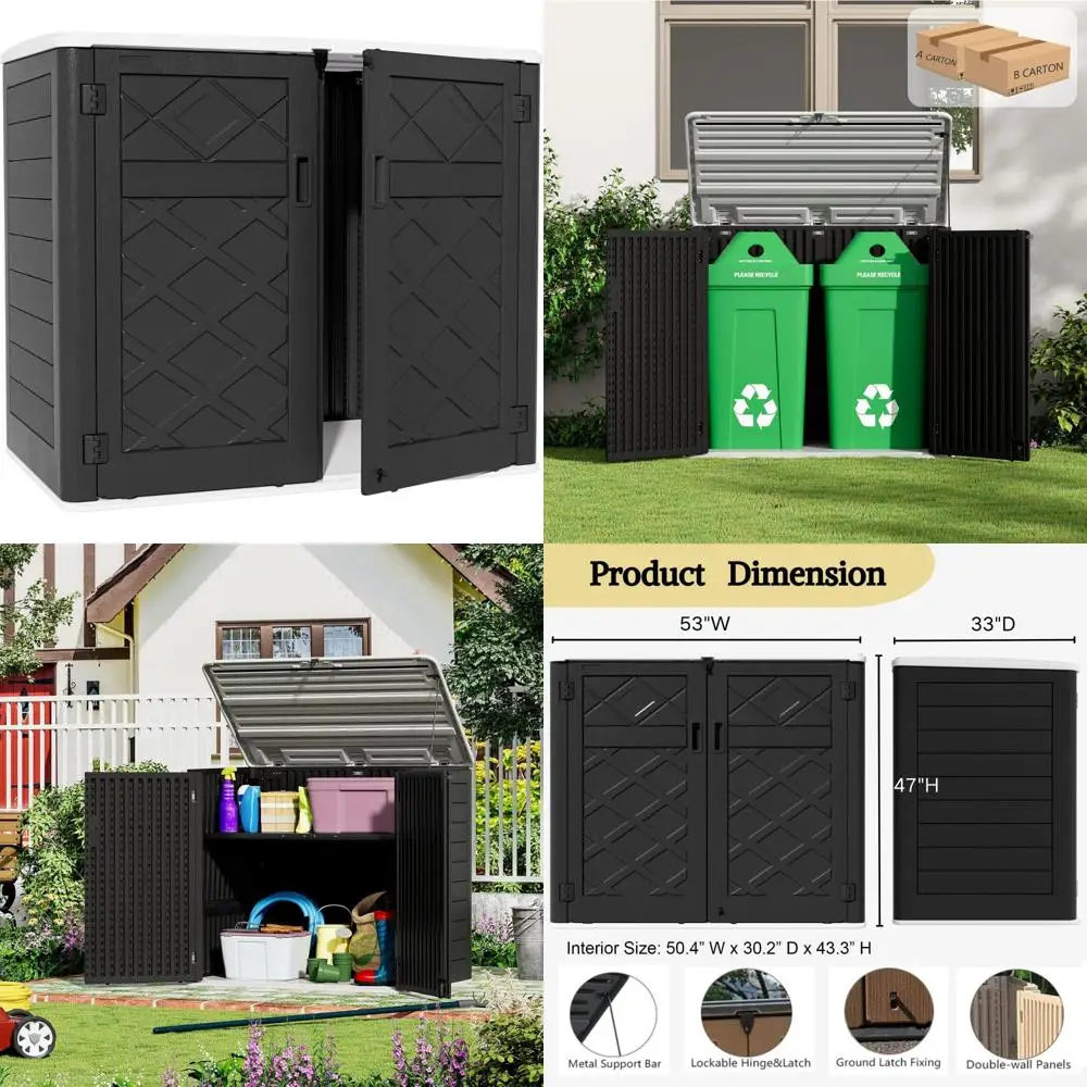 

Большой навес для хранения на открытом воздухе, 48 куб. футов, смоляный шкаф для аксессуаров для патио, мусорных баков, садовых инструментов, прочный универсальный шкаф для хранения.