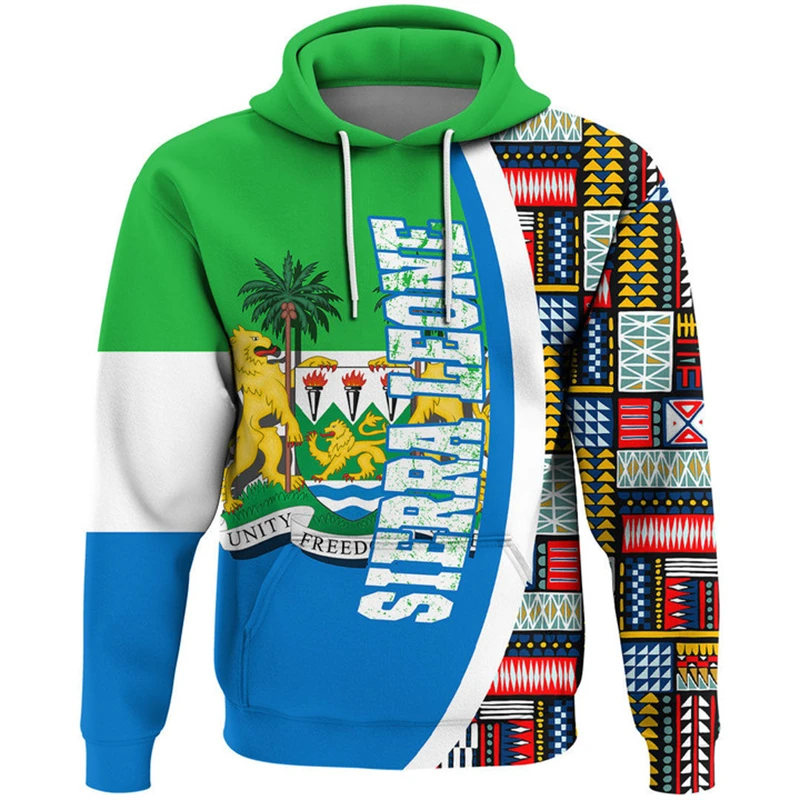 Sierra Leone Hoodies Men's Hoodie 3D Print Sierra Leone SL Flag Top Autumn Long Sleeve Streetwear Hooded Hoodie For Men Clothing