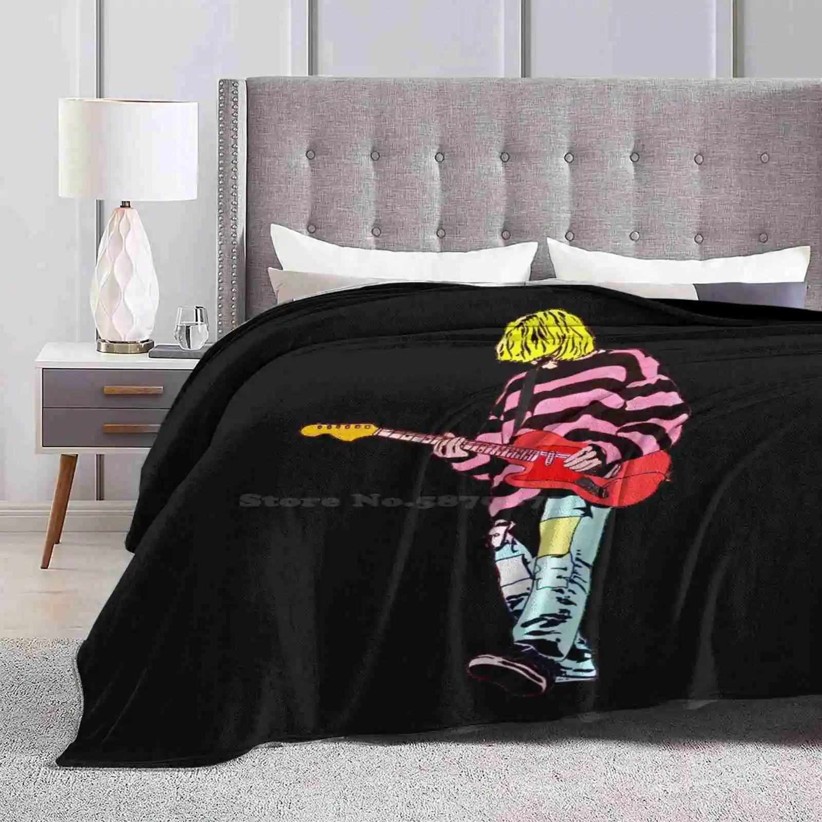 Artistic Modern Pop Portrait Design All Sizes Soft Cover Blanket Home Decor Bedding Grunge Music 90S Guitar Alternative Seattle