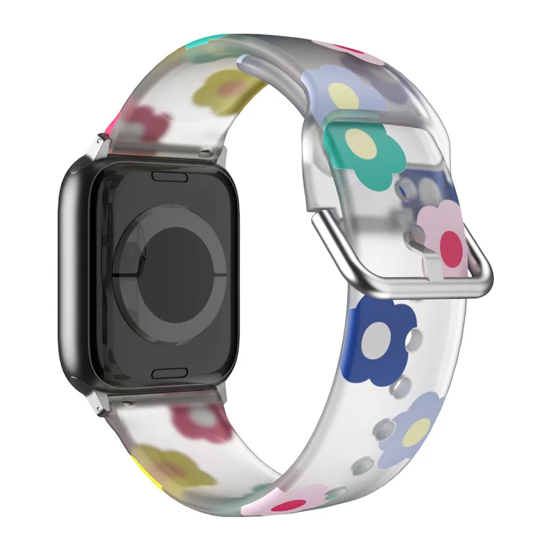 Printed Silicone Strap For Apple Watch Band 40mm 44 45 49 38 41 46 42mm Transparent Floral Bracelet iWatch 12 11 10 9 8 7 6 5 SE