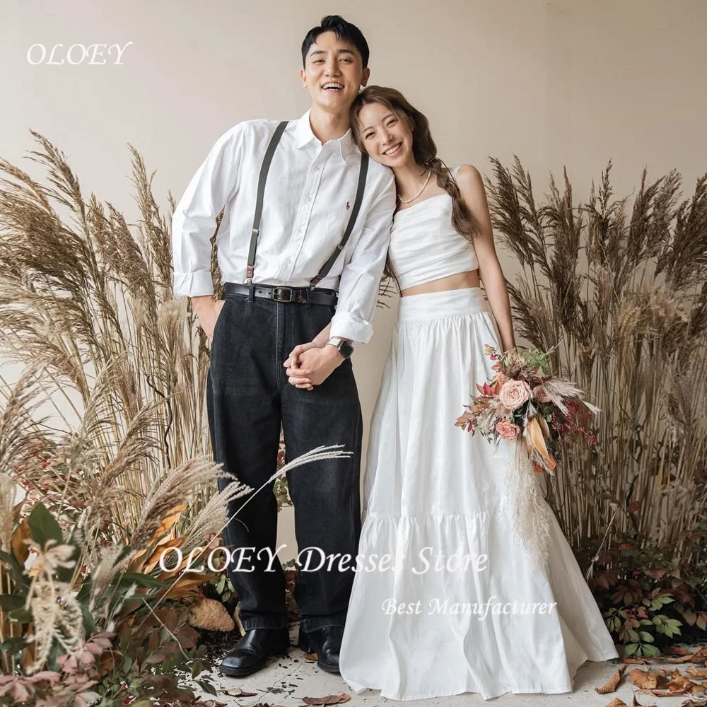 

OLOEY 2025 Elegant Spaghetti Strap Ivory Wedding Dress Floor Length A Line Bridal Gown Pleats Korea Photoshoot Customized