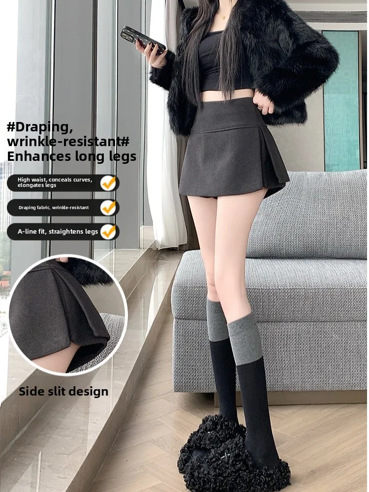 Caramelo xadrez saia de lã feminina outono inverno a linha envoltório cintura alta ort saia calças commute sle bordado