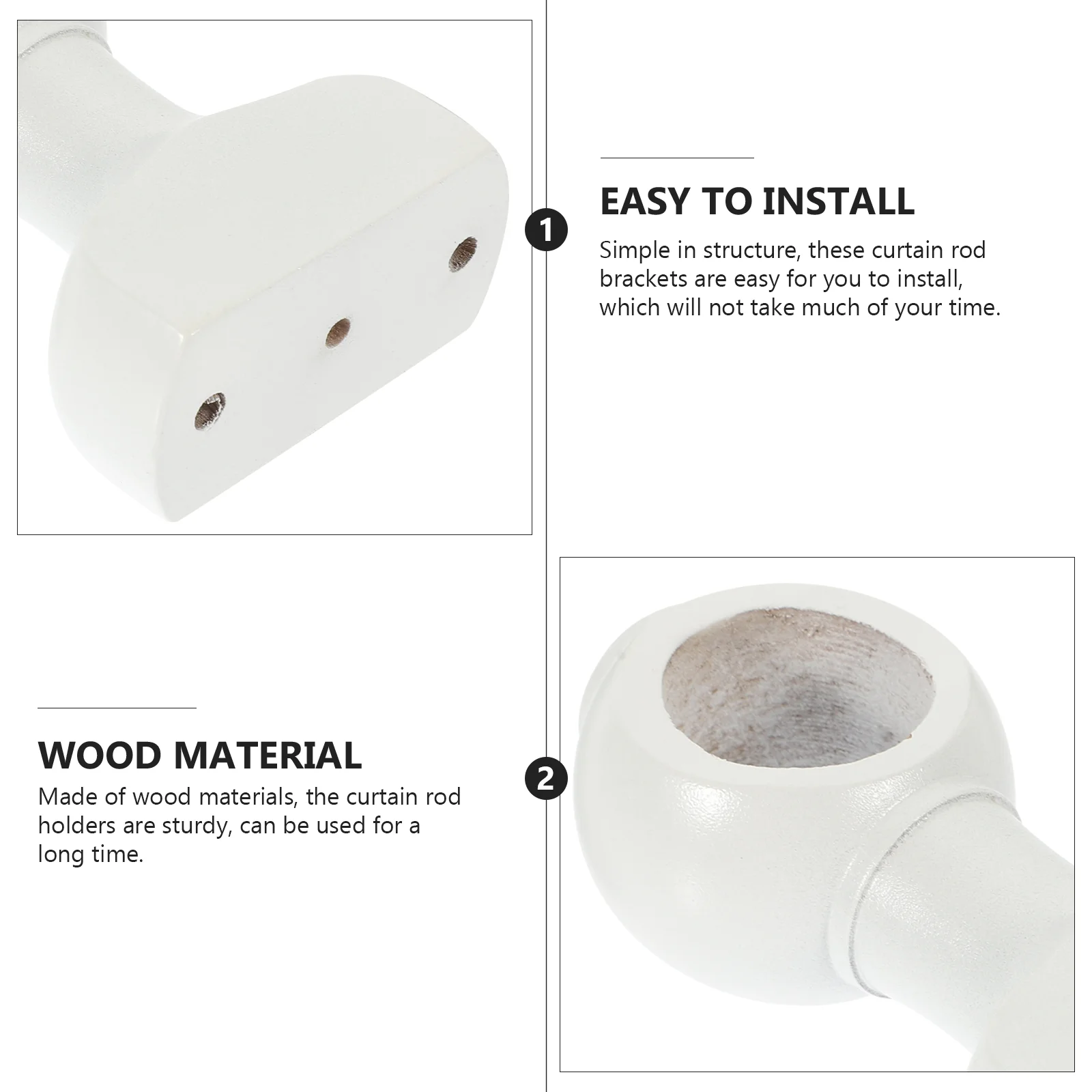 Soporte de barra de cortina de madera blanca, soporte resistente para accesorios decorativos de pared, soportes para persianas, ganchos, Hardware para cortinas, 2 uds.