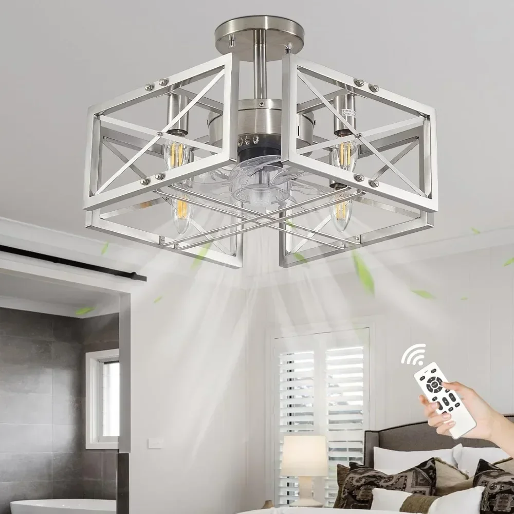 Wooden embedded ceiling fan light and remote control, low and low ceiling fan in farmhouse, used for living room and bedroom