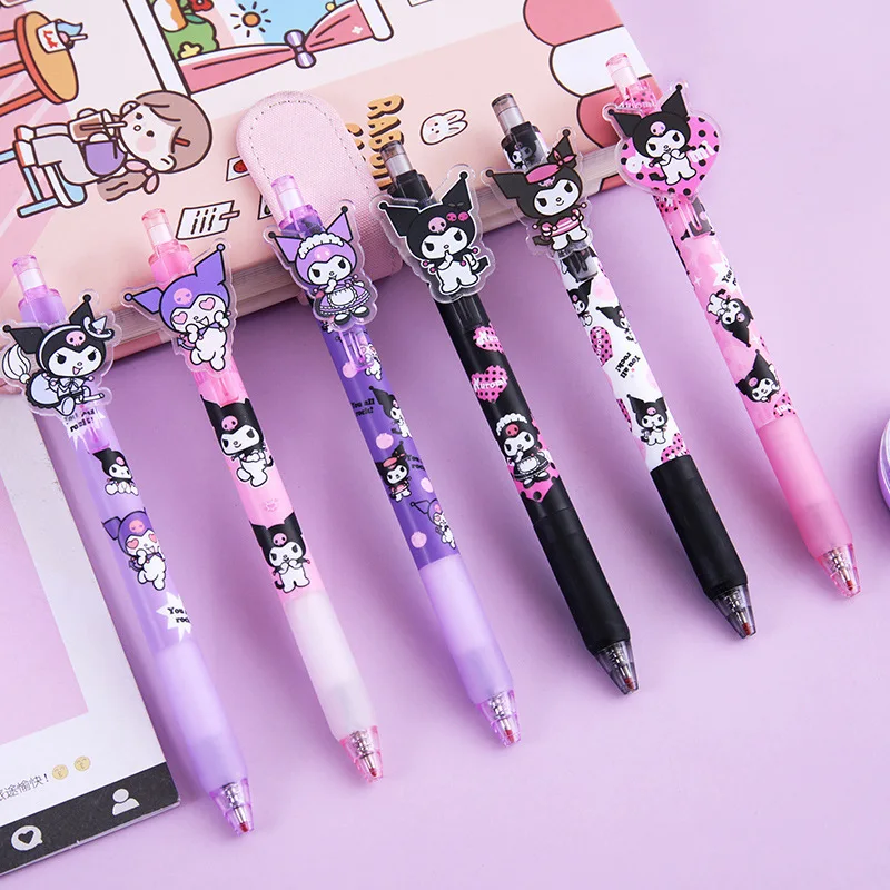 Sanrio 48pcs New Cartoon Paster Gel Pen Kuromi Pochacco Cinnamoroll Girls Cute Pens Student School Supplies 0.5 Black Exam Gifts