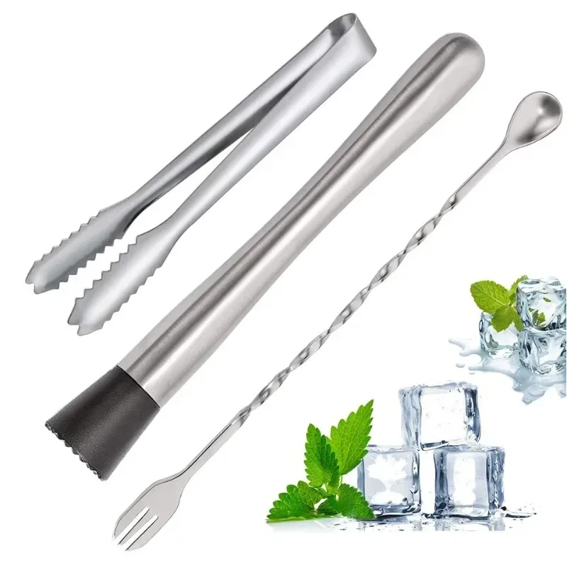 8 Inch Cocktail Muddler and Mixing Spoon, Stainless Steel Cocktail Muddler Home Bar Bartender Tool Barware Set