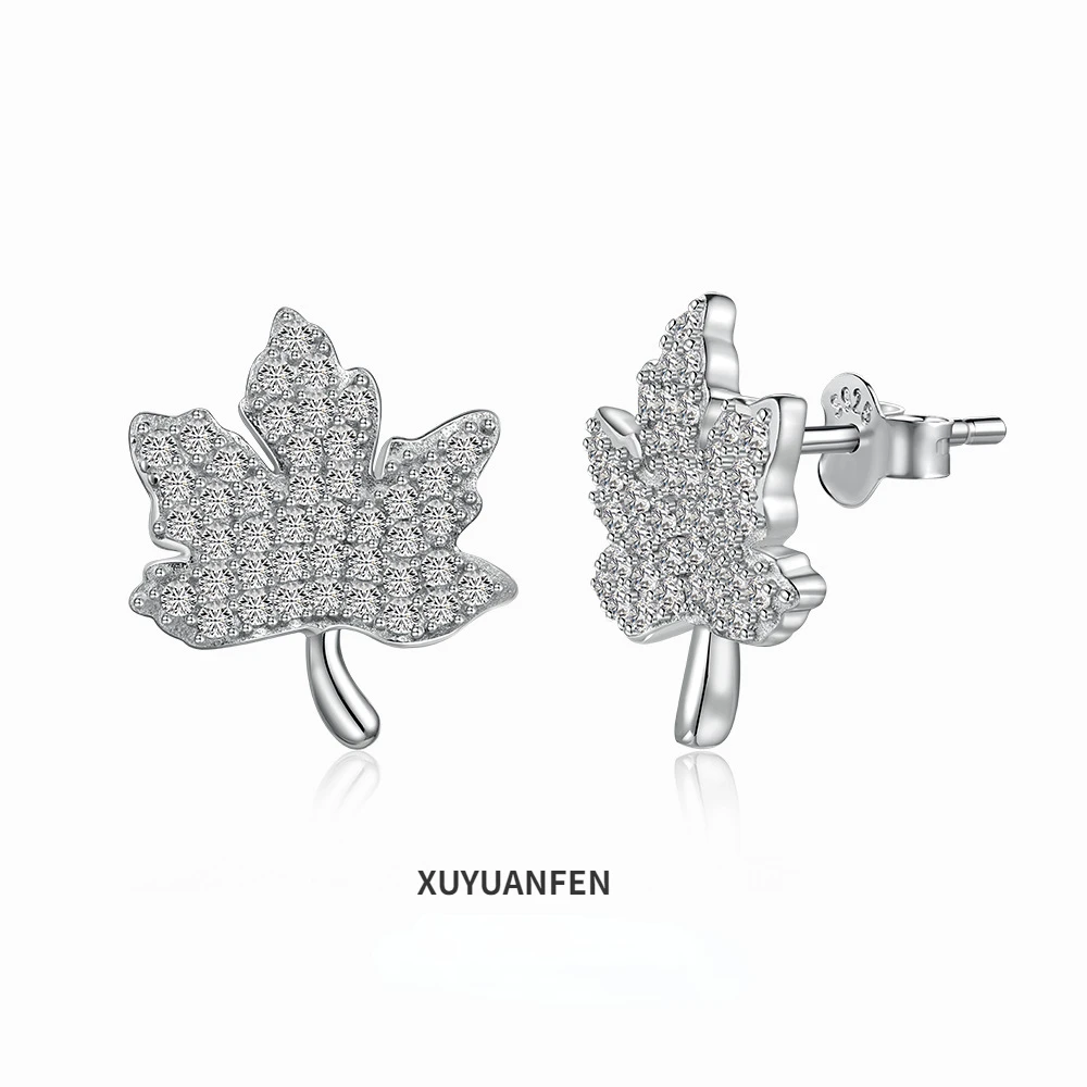 

XUYUANFEN Xiaohongshu New S925 Pure Silver Ear Nail Female Maple Leaf Full Zircon Inlaid Exquisite Fashion Design