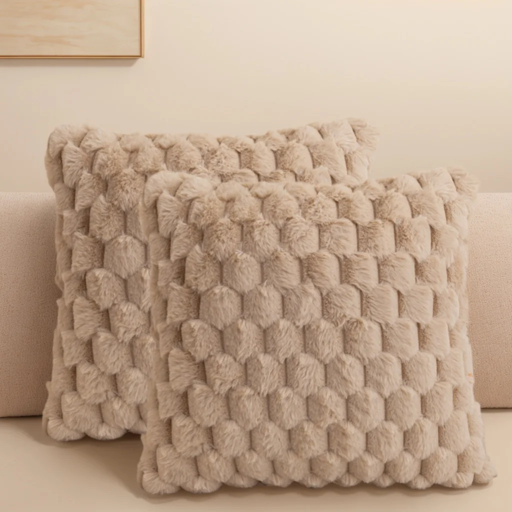 2er-Pack Künstliche Plüsch-Fellkissenbezüge, Luxuriöse Dekorative Kissenhüllen für Sofa, Wohnzimmer und Autoinnenraum (Ohne Kissenfüllung) – Detail 10
