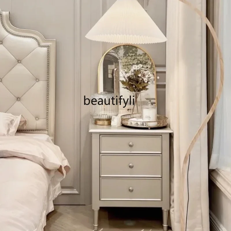 

American Post-Modern Light Luxury and Simplicity Champagne Silver Bedside Storage Bed Side Cabinet Three-Drawer Storage Cabinet