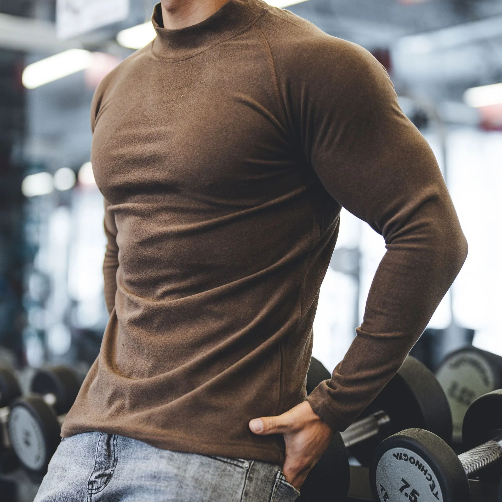 Men’s Muscle Fit Long Sleeve Workout Shirt, Athletic Slim Compression Gym Top, Breathable Stretch Body Shaping Training Tee