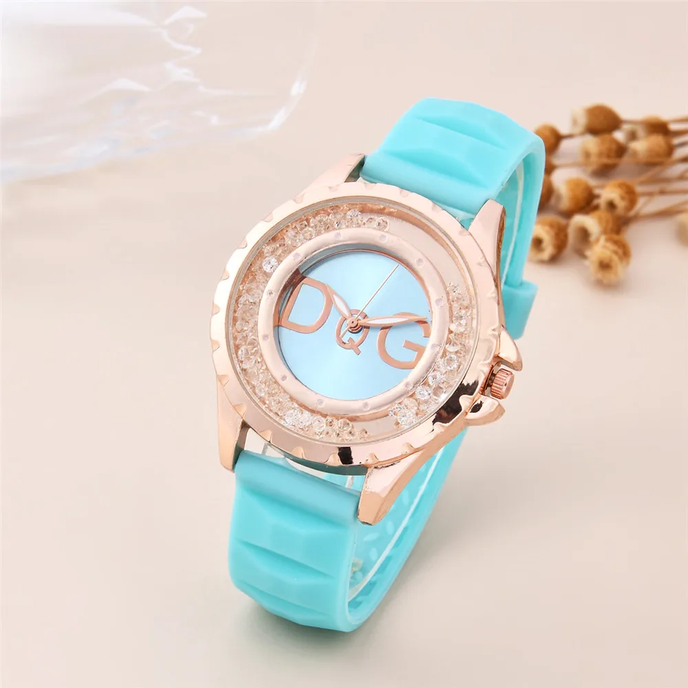 Luxury Ladies DQG Brand Watch Fashion Ball Crystal Design Women\'s Quartz Watch Casual Black Silicone Sports Clock Watches