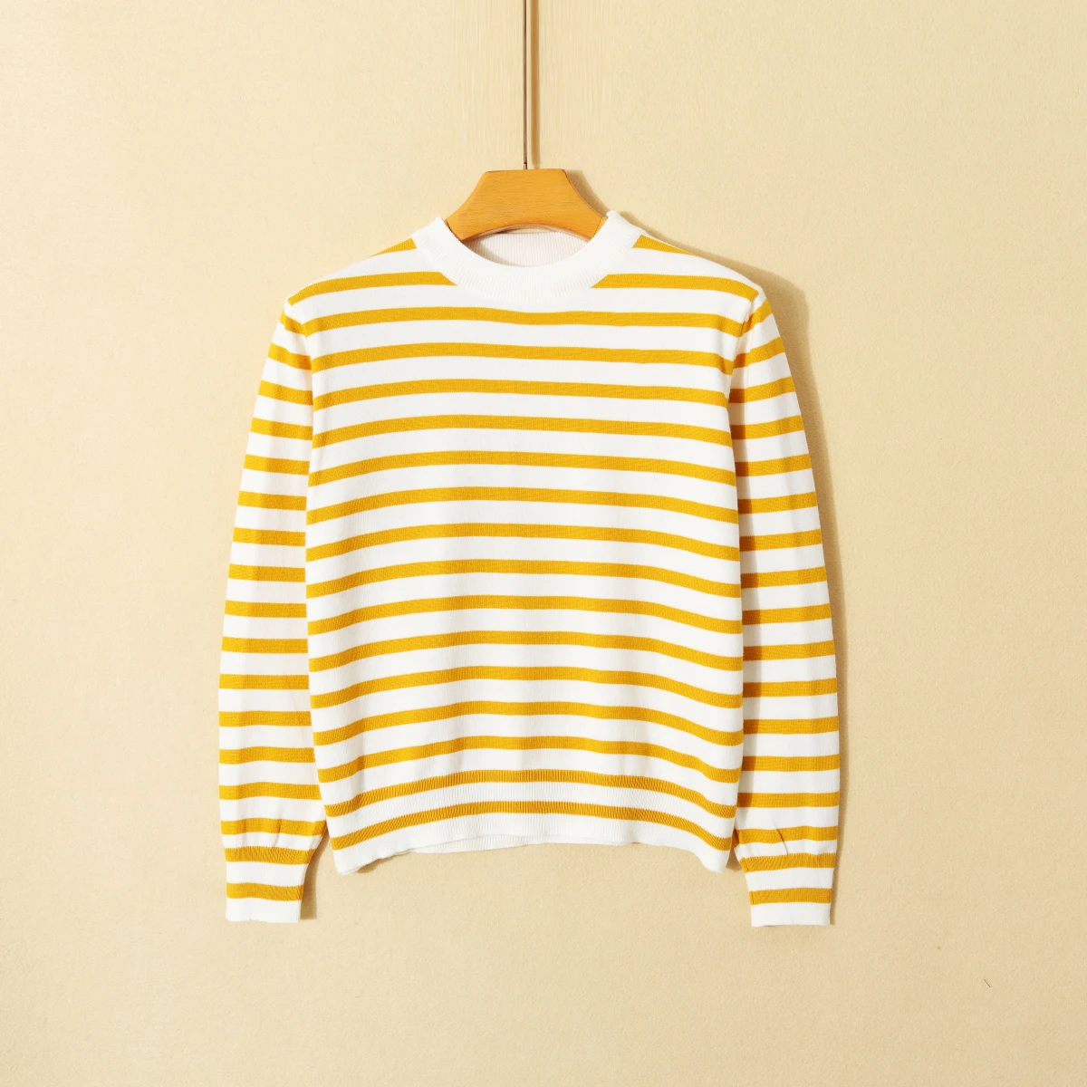 

Повседневный круглый свитер в полоску, свободный удобный базовый слой для похудения, эластичный женский модный тонкий длинный свеч ort