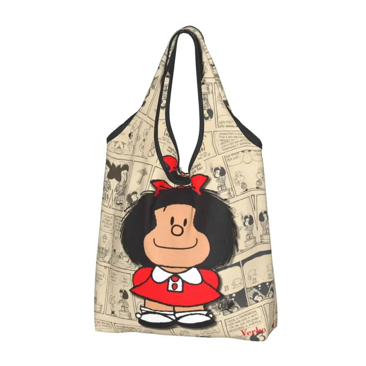 

Vintage Mafalda Manga Grocery Shopping Bags Kawaii Shopper Tote Shoulder Big Capacity Portable Quino Comic Cartoon Handbag