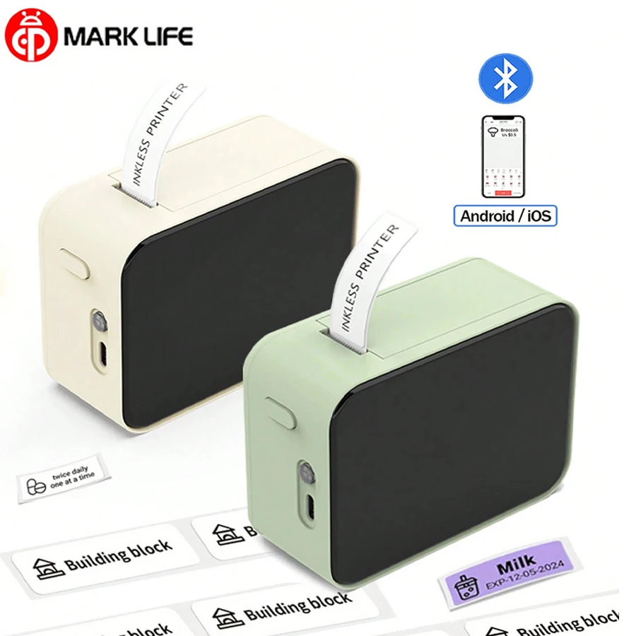 

Портативный термопринтер Marklife P15, принтер для этикеток, термопринтер для изготовления этикеток, портативная бесчернильная беспроводная Bluetooth-этикеточная машина