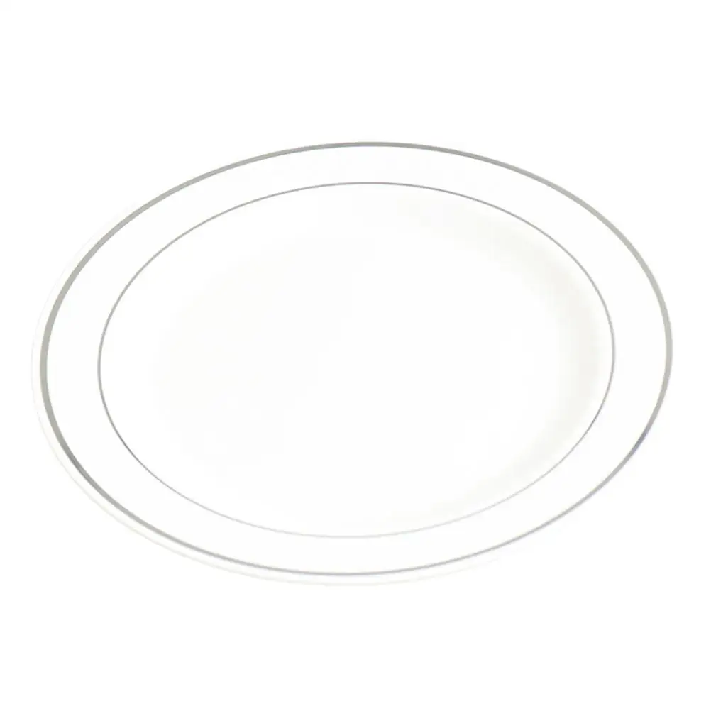 50Pcs Plastic Dinner Plates Silver and Gold Rim 25pcs 6 Inch Dinner Plates and 25pcs 9 Inch Salad Plates for party 