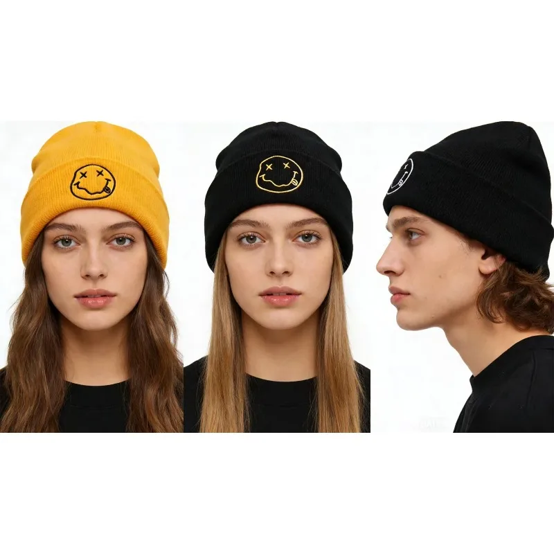 AliExpress NONE Smiling Embroidered Knitted Hat Cycling Men's and Women's Warm Knitted Hat Sports Cold Hat