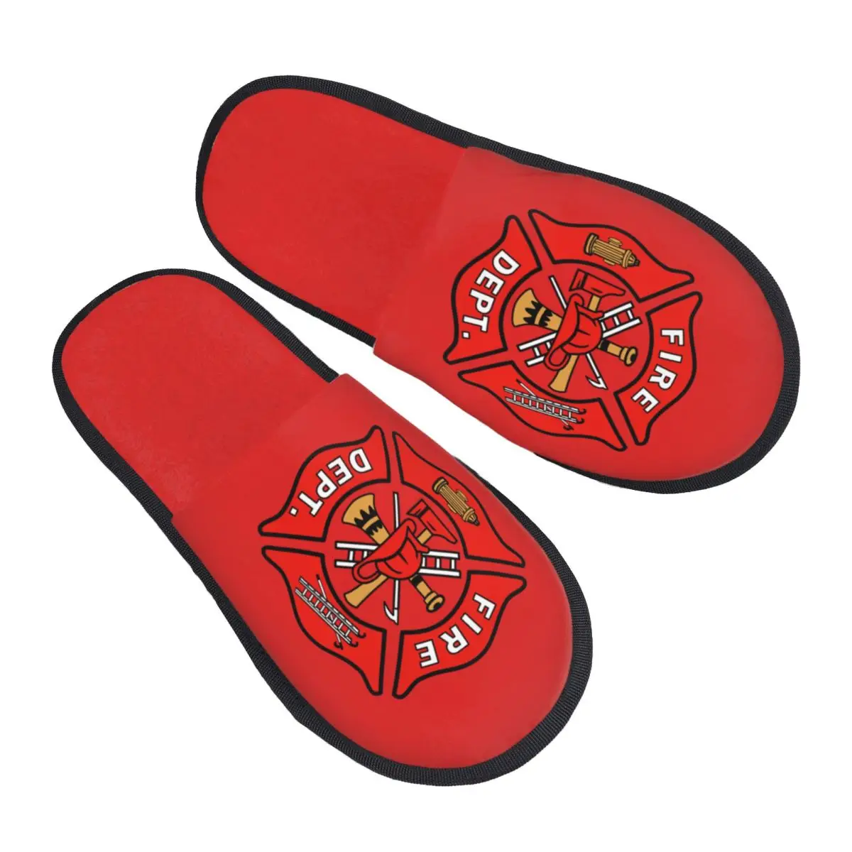 Custom Firefighter Department Logo Memory Foam Slippers Women Cozy Warm Fireman Fire Rescue House Slippers