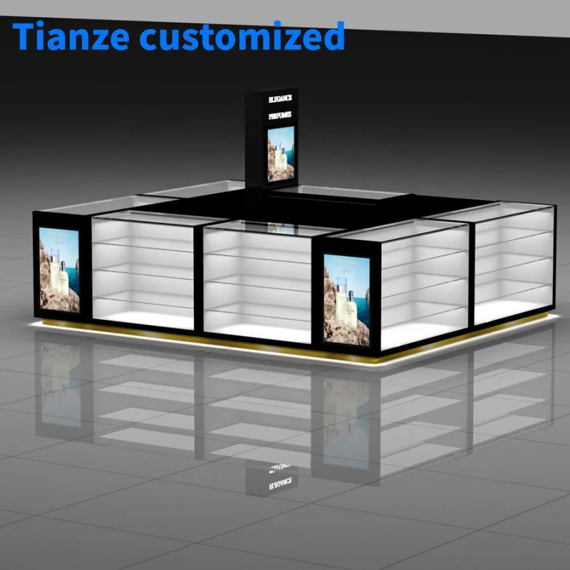 (Customized) luxury perfume store display glass counter shopping mall perfume kiosk design perfume display showcas