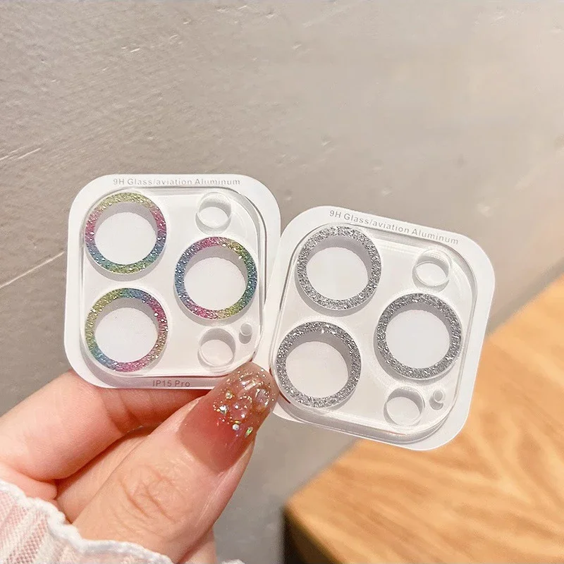 ฟิล์มกันรอยเลนส์กล้องใสแบบมีกลิตเตอร์สำหรับ iPhone 17 Air 16 15 14 Pro Max Plus 13 Mini 17Air 17Pro 16Pro  กระจกนิรภัย