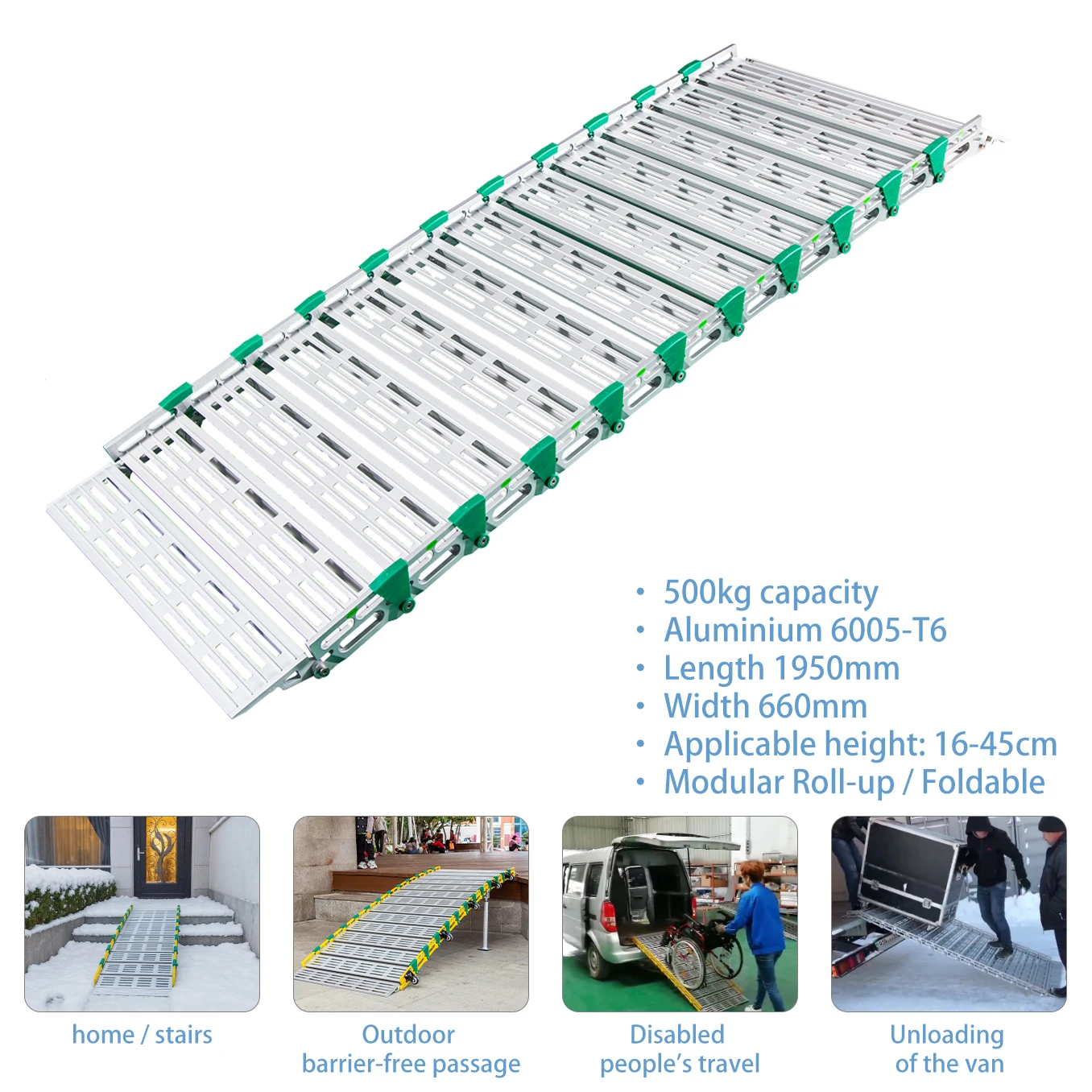 Simplywalk Roll-up Ramp 500kg Width 660mm 6005-T6 Aluminium Truck Ramp OEM ISO 9001certified