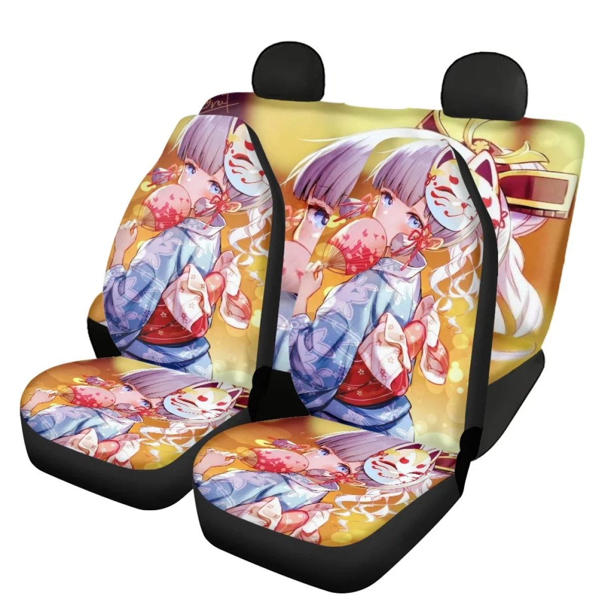 Car Seat Covers Japan Anime Genshin 3D Cartoon Prints Front and Back Auto Seat Cover Soft Durable Fit Most of Sedan Intorior