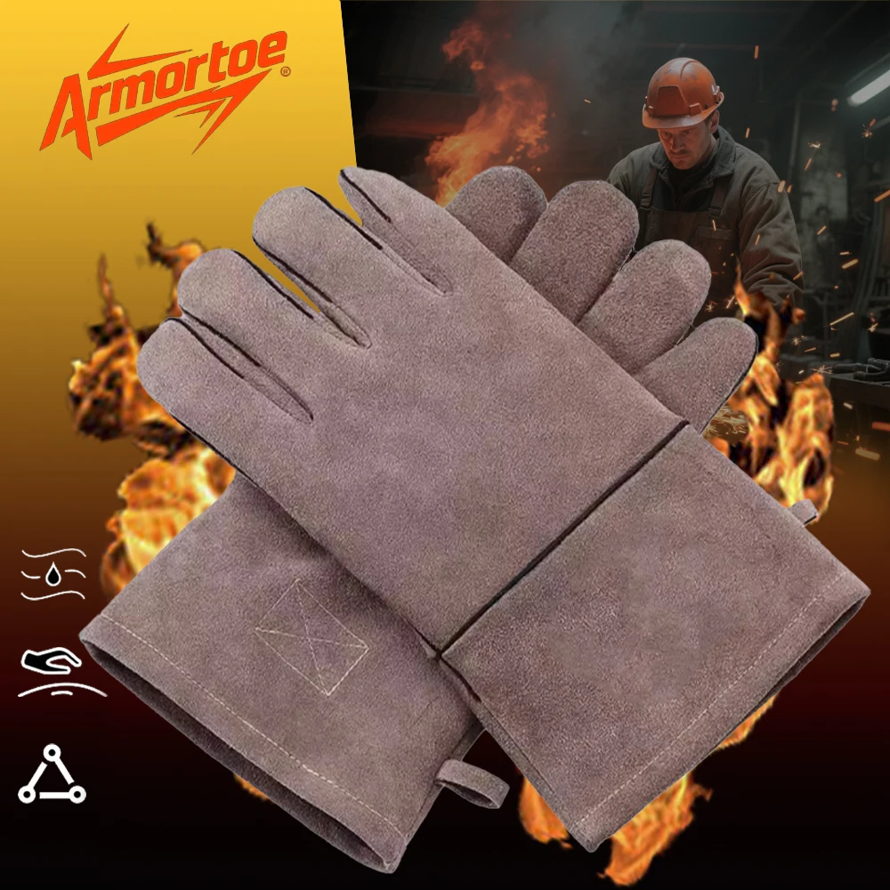

ArmorToe 300-400°C Leather Campfire Gloves - Double-Ply Heatproof, Thickened for Wilderness Survival & Bonfire Safety#Armor8009