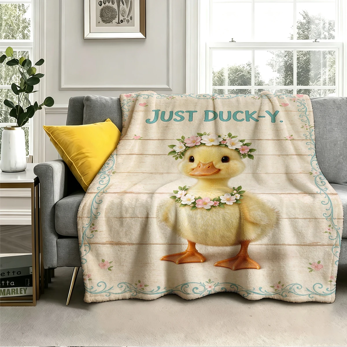 Duckling Hearts Just Ducky Flannel Blanket Warm Soft Halloween Christmas Decorative Couch Warm Cozy All-Season Gift