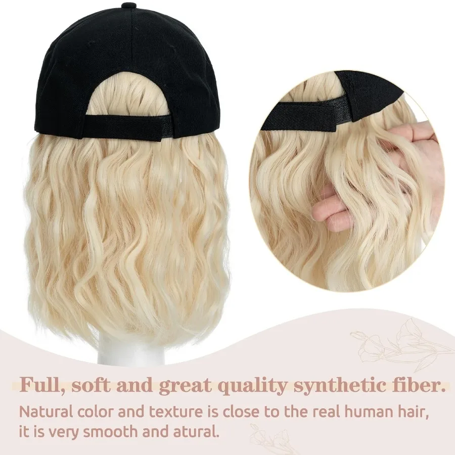 قابل للتعديل قصيرة مجعد متموج بوب تصفيفة الشعر قبعة بيسبول شعر مستعار مع وصلات شعر للنساء 8 الاصطناعية شقراء متموجة بوب قبعة شعر مستعار ث #3