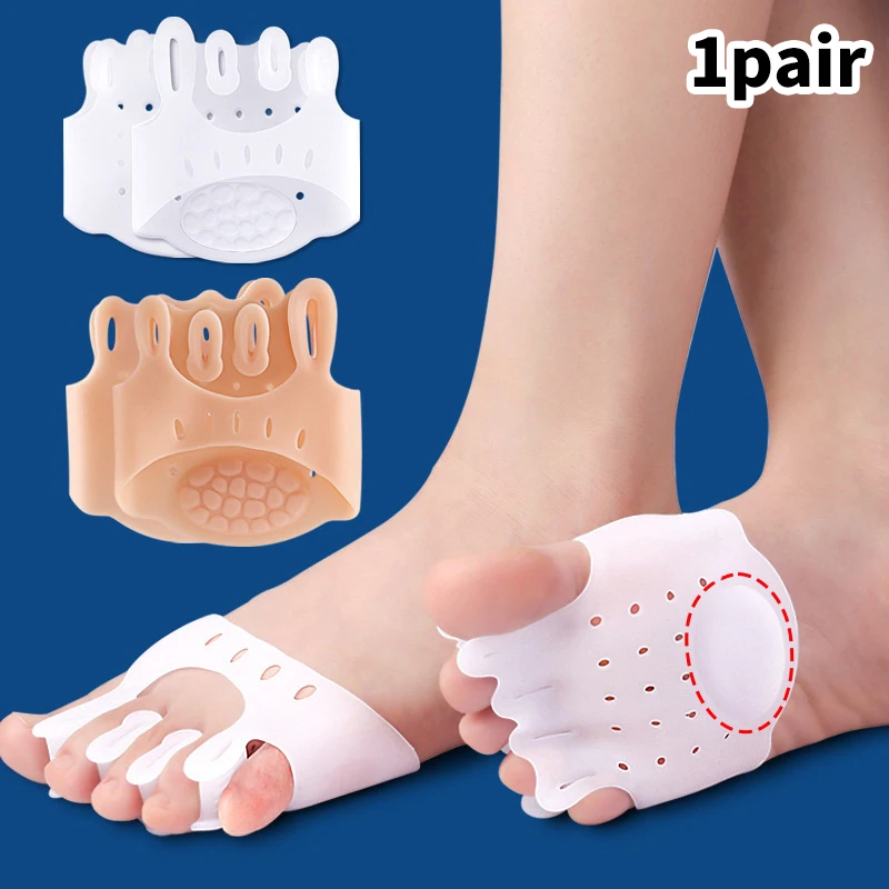 1Pair 2/5holes Silicone Bunion Corrector Toe Separator Gel Forefoot Pads Orthopedic Braces Orthotic Finger Hallux Valgus Spacers