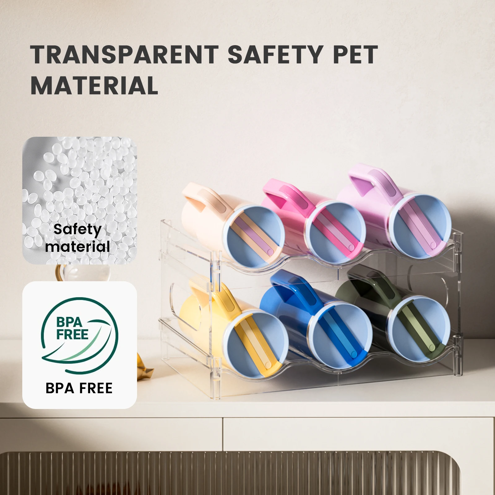 Water Bottle Storage Rack -2/3/4 Layer Transparent Stackable Bottle Rack and Wine Rack Suitable for Bottled Water Cups