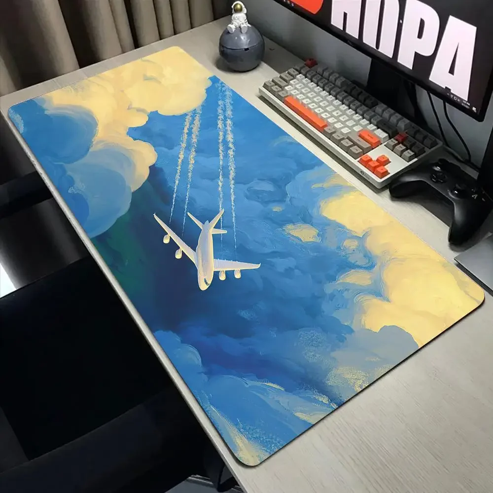 1PC Aesthetic Mouse Pad Artistic Aircraft Art XXL Gaming Desk Mat Blue Sky Plane Mousepad 900x400 Beautiful Nature Rubber Mats