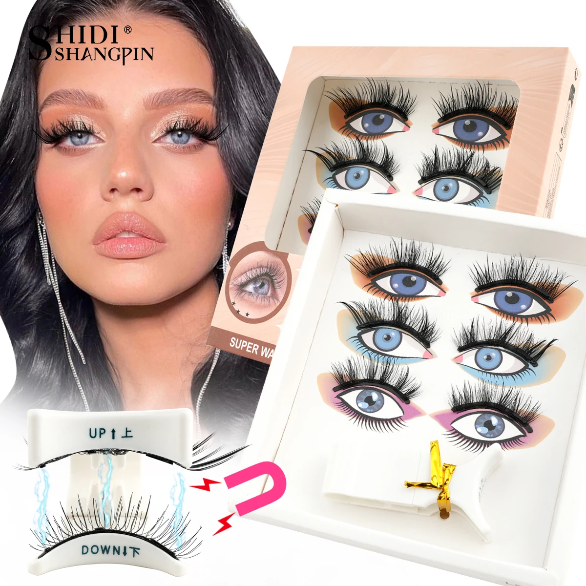 3Pairs 3D Magnetic Lashes Kit  Natural Long Fluffy Magnet Band Mink Mix Style False Eyelash Extension Free Glue Makeup Tool