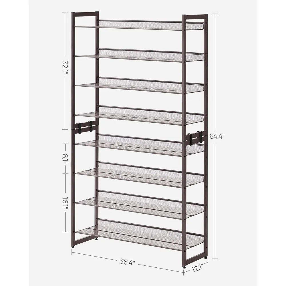 Shoe Rack, 8-Tier Shoe Organizer, Metal Shoe Storage for Garage, Entryway, Set of 2, 4-Tier Stackable