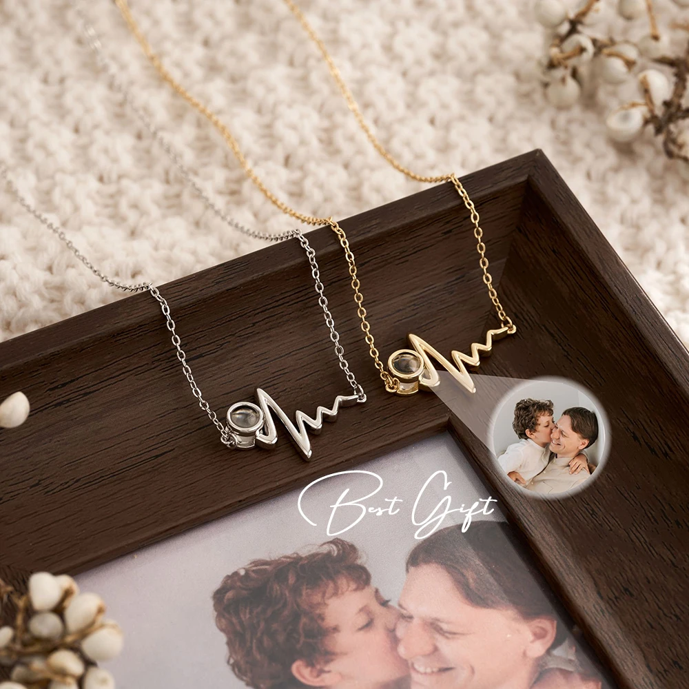 Custom Photo Projection Necklace Heart Rate Pendant Waterproof Jewelry Memorial Picture Gift Personalized Photo Inside Necklace
