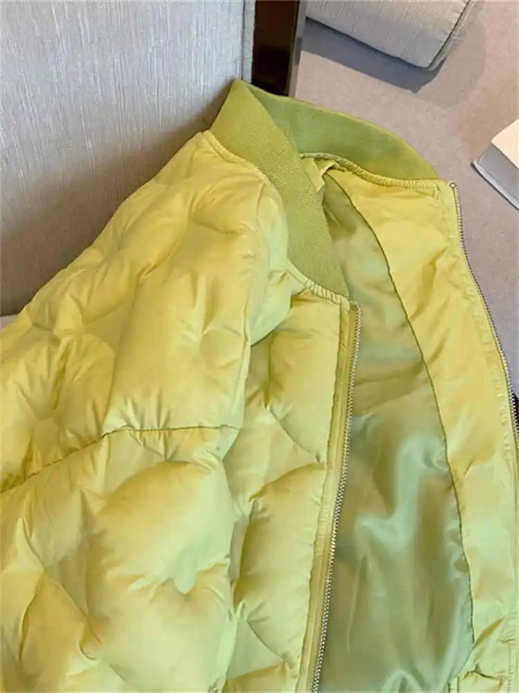 Women\'s Green Parkas Jacket Thicken Warm Zippers Padded Coat Vintage Overcoat Streetwear Korean Bread Coat 2000s Clothes Winter