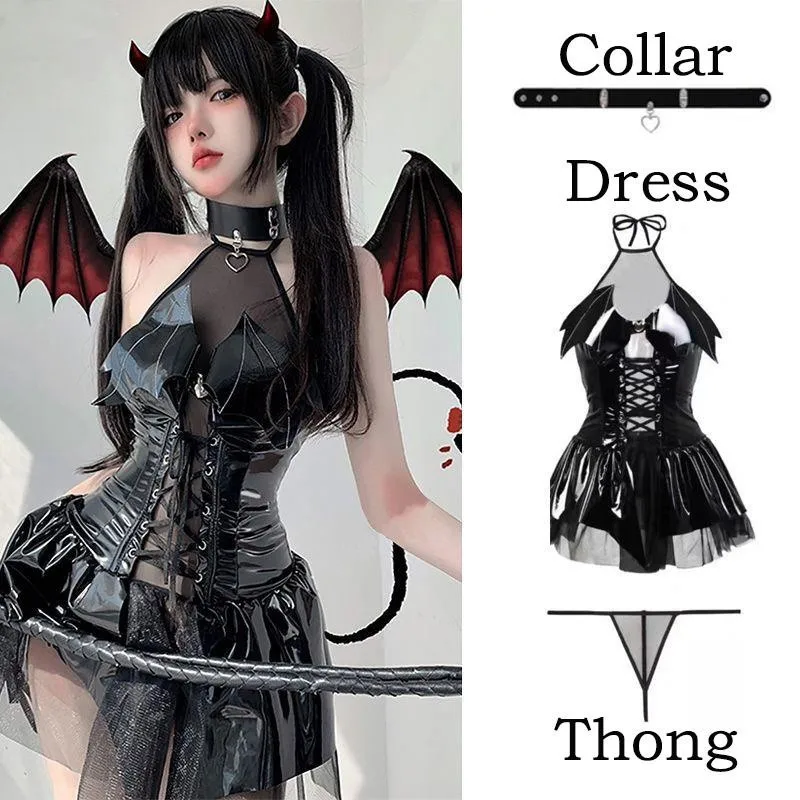 Halloween Dark Witch Hollow Sleeveless Uniform Christmas Cosplay Costumes Demon Game Dress Bandage Sexy Lingerie Uniform