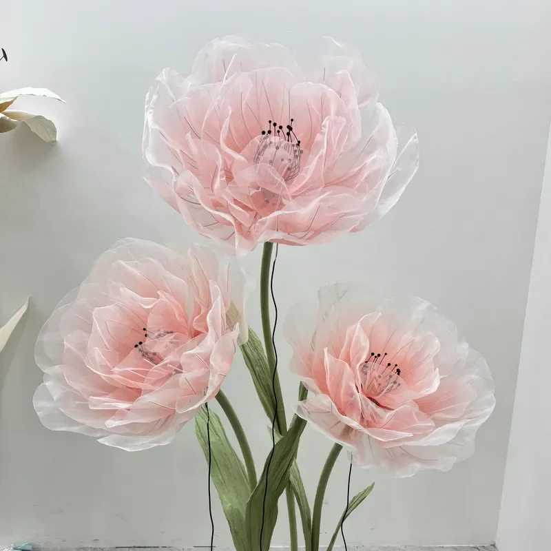 Giant Realistic Organza Flowers With Standing Stems For Wedding Window Decoration Fantastic Artificial Floral Arrangement