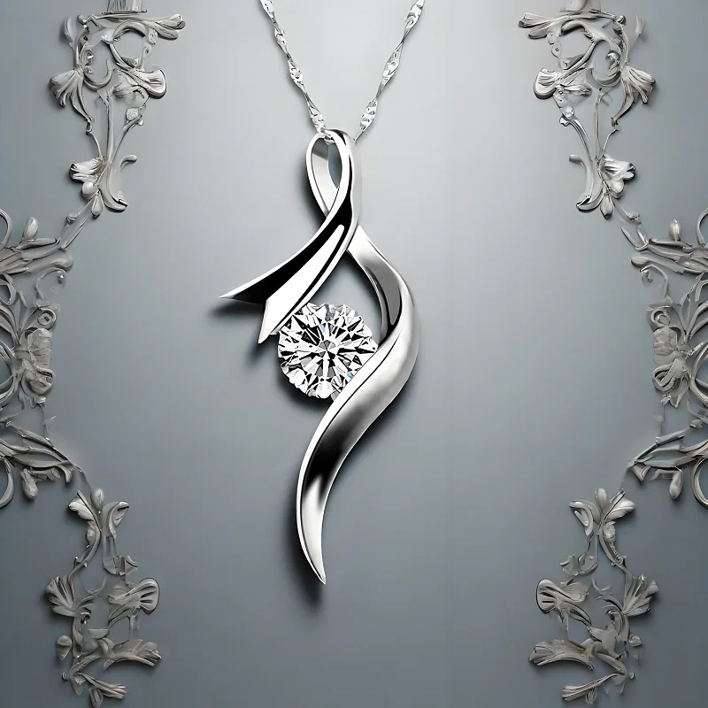 Premium 925 Sterling Silver Geometric Rotate Necklace Crystal Zircon Pendant Necklaces for Women Girl Wedding Party Jewelry Gift