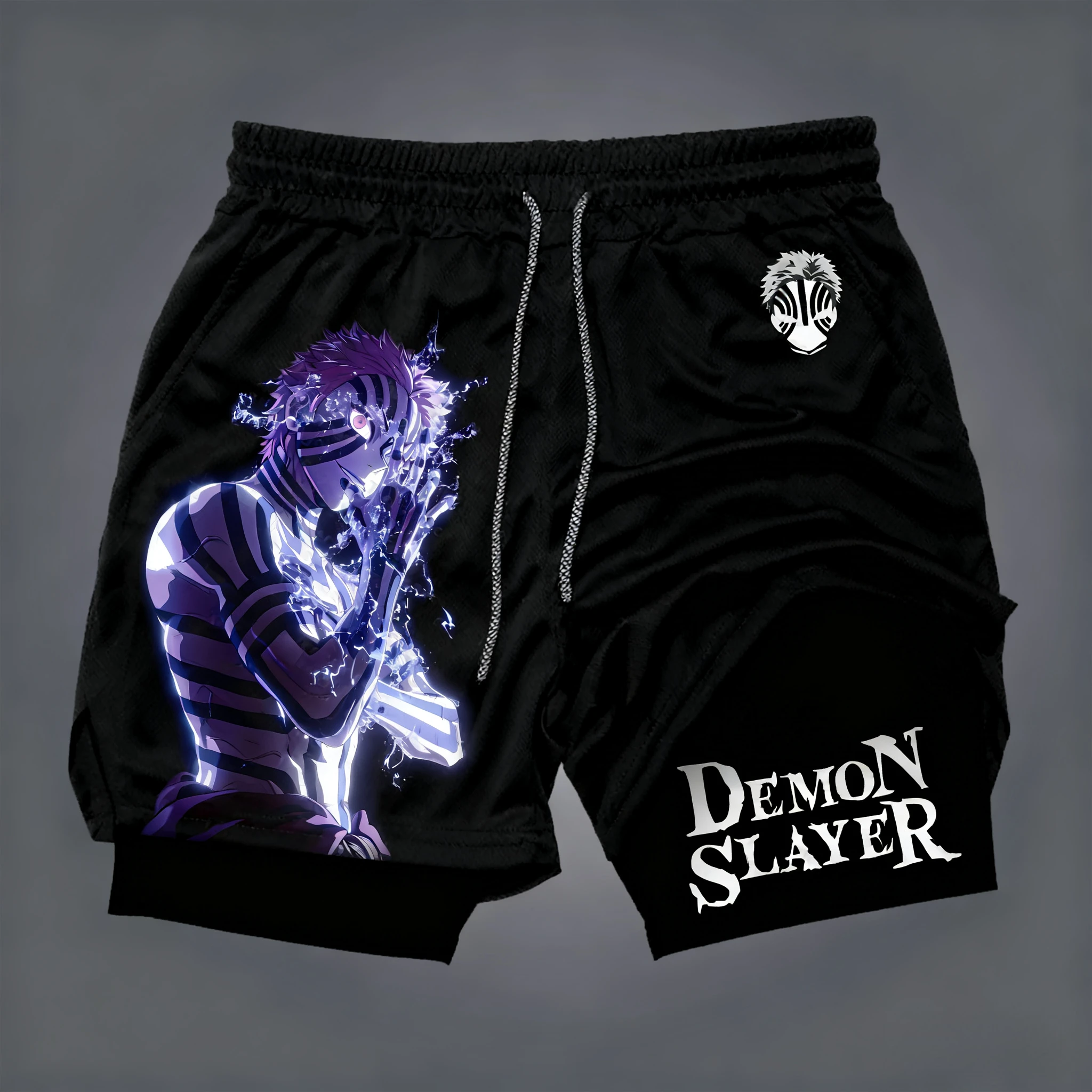 Demon Slayer Anime Print Double-layered Shorts, American Summer Fitness Sports Loose and Fashionable Shorts for Men and Women