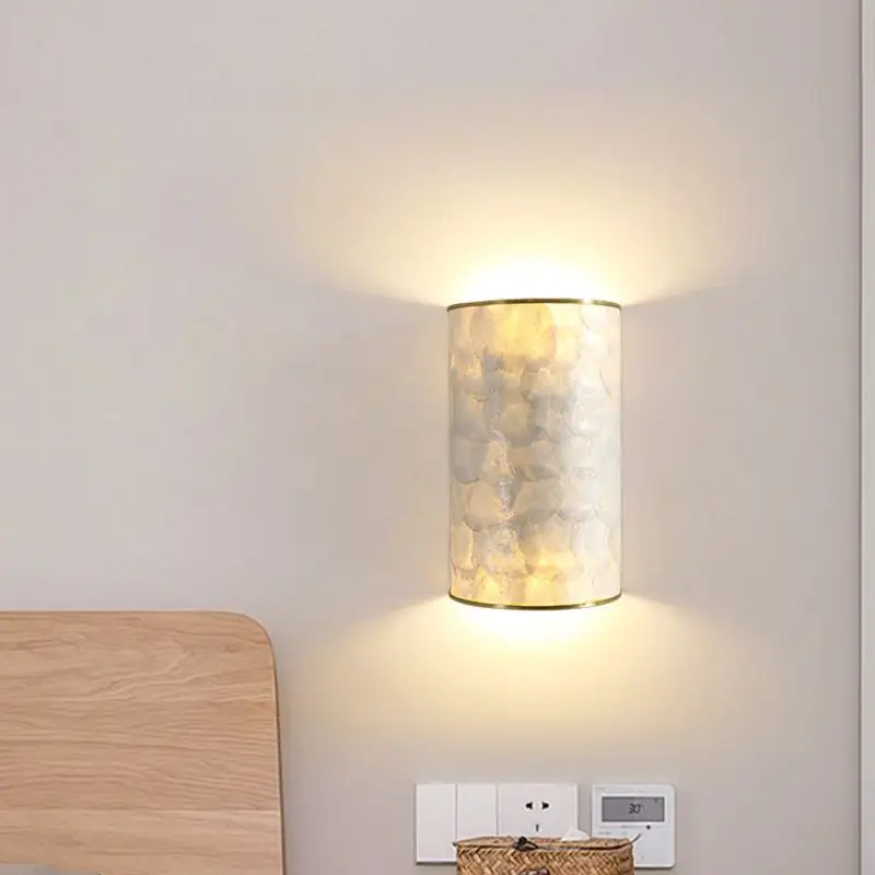

New American Style Natural Shell Wall Lamp Creative Simple Art Living Room Bedroom Decor Light