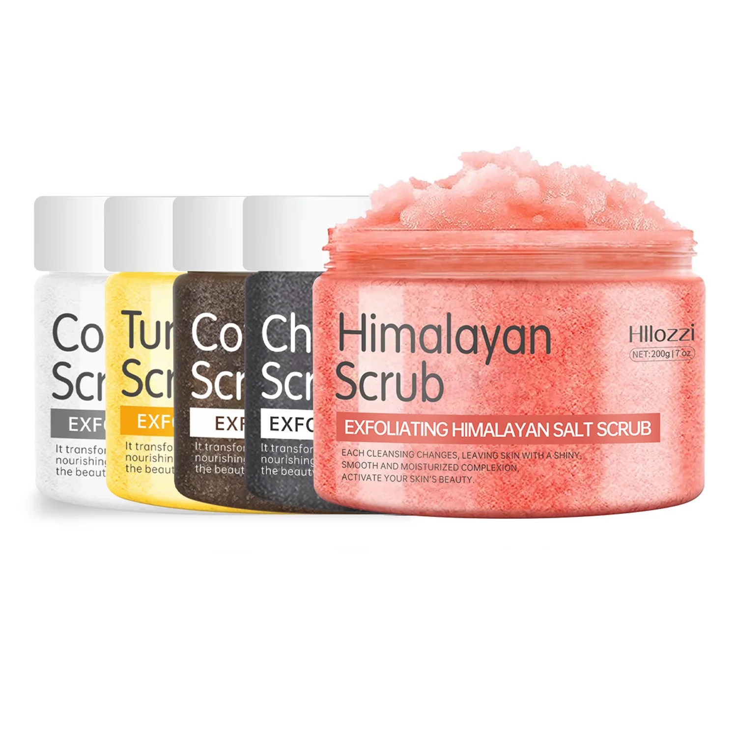 200 g/7 Unzen Himalaya-Salz, Kaffee, Kokosnuss, Kurkuma, Bambuskohle-Peeling, Reinigung, Aufhellung, Peeling. Verwendung im Bad