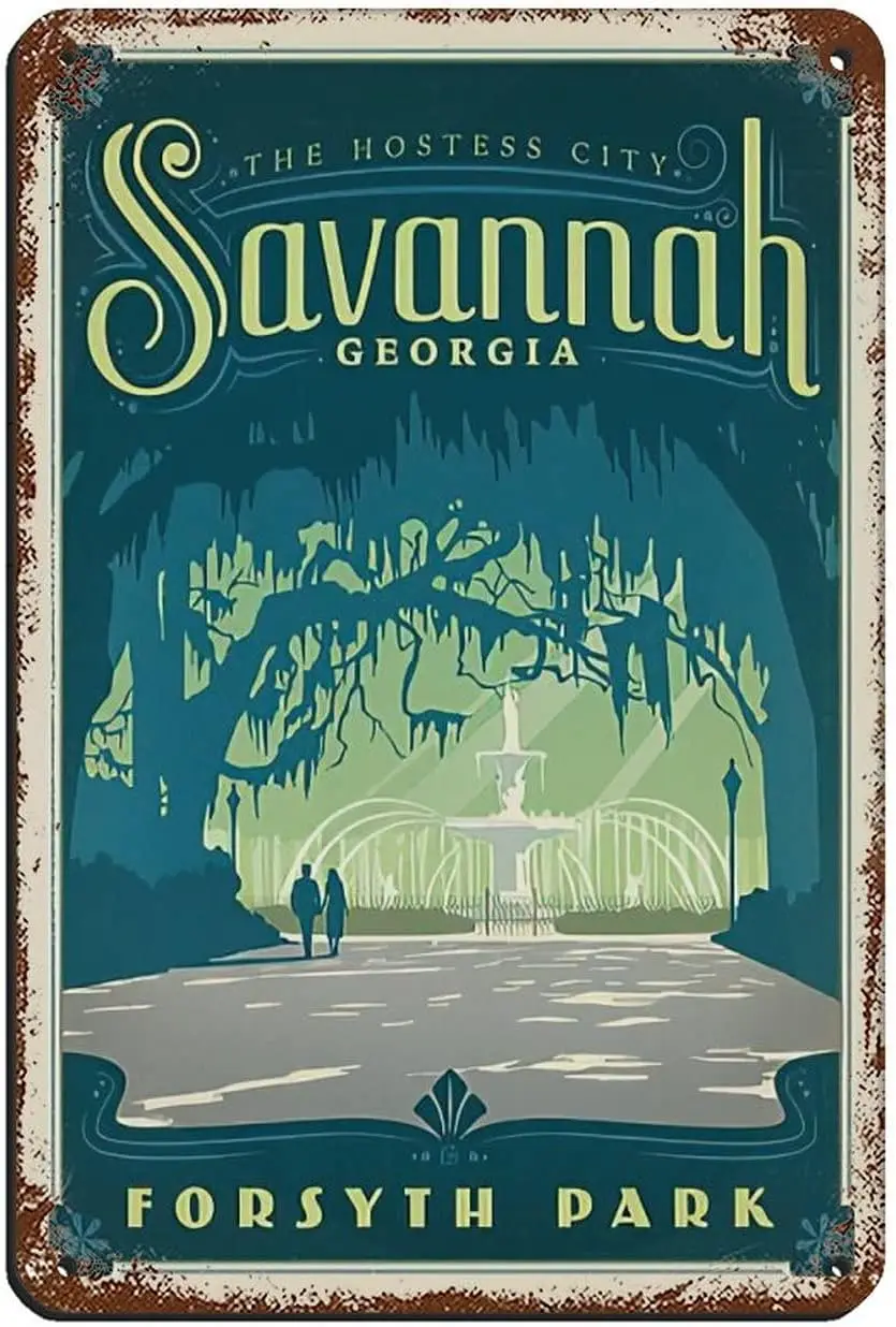 12 * 8 INCH Retro Vintage Travel Southern Delight Savannah, GA Tin Sign Vintage Metal Pub Club Cafe Bar Home Wall Art Decoration