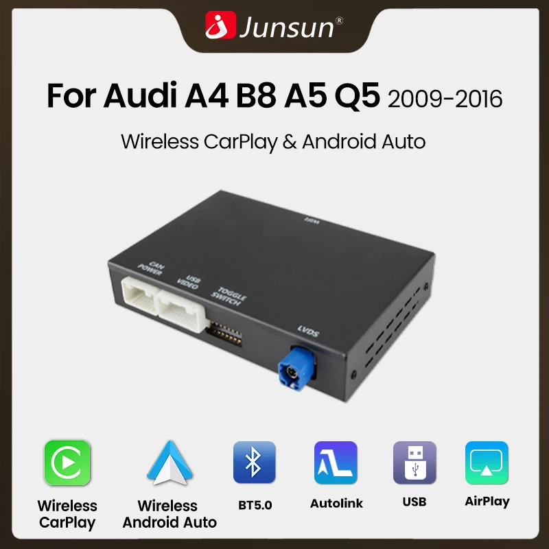 Junsun – décodeur de Module Android Auto sans fil CarPlay, pour Audi A4 B8 A5 Q5 2009 – 2016, avec lien miroir AirPlay, Navigation GPS