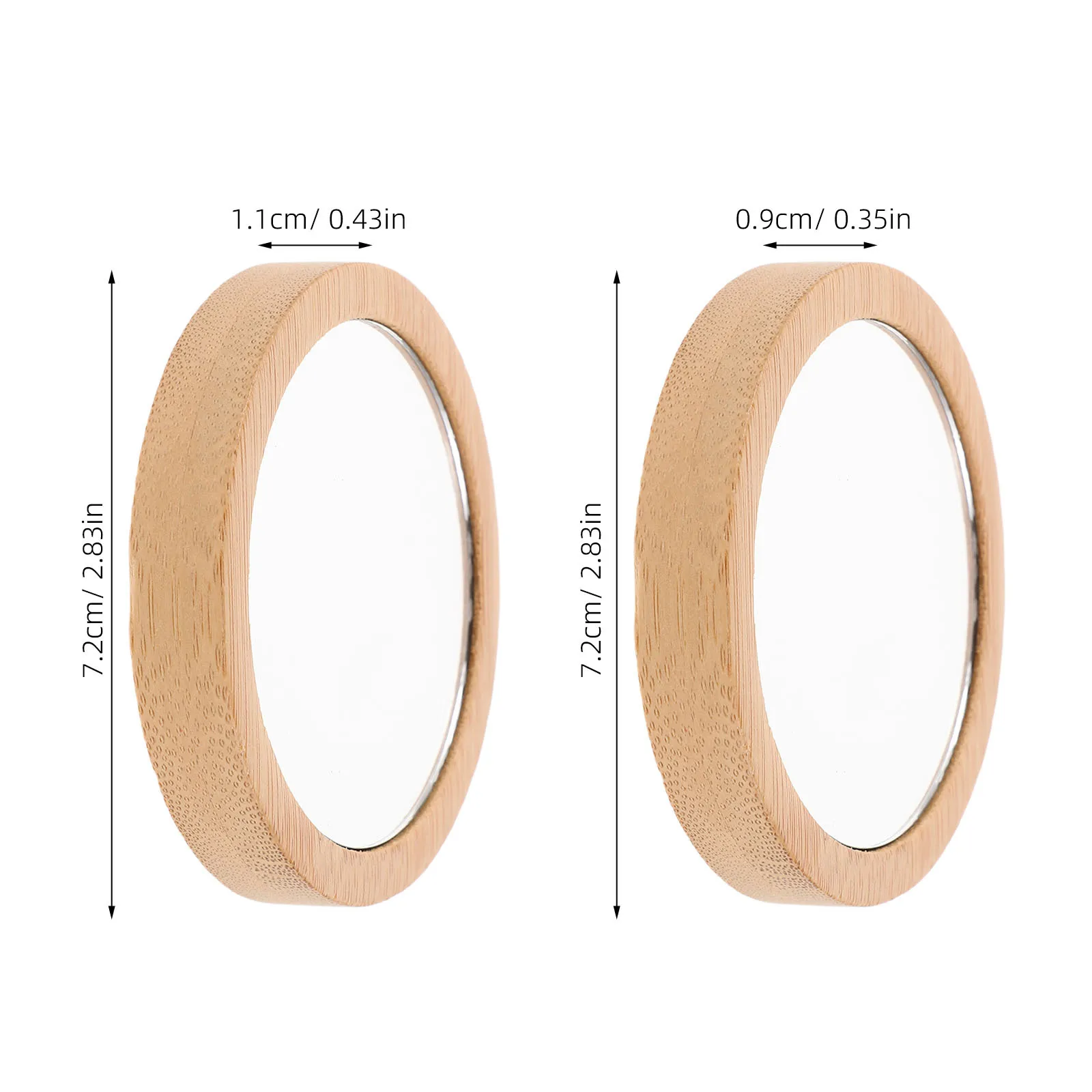 3 pçs espelhos de maquiagem portáteis do vintage de madeira pequeno espelho de bolso redondo para bolsa de viagem espelho hd compacto leve