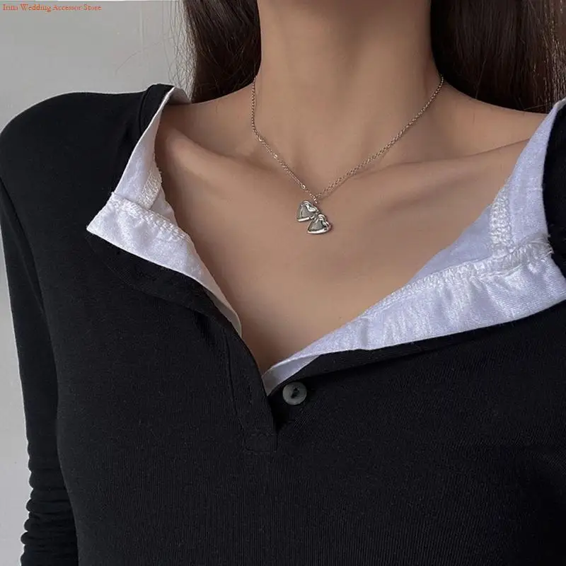 G92D Dainty Openable Heart Layered Choker Necklaces Handmade Christmas Presents Pendant with Adjustable Chain for Women