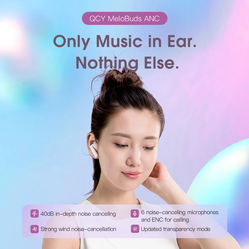 QCY HT05 Melobuds ANC Wireless Bluetooth Earbuds BH21HT05A 40dB 6 Mic AI-Enhanced Calls Transparency App for Custom EQ 30H view 2