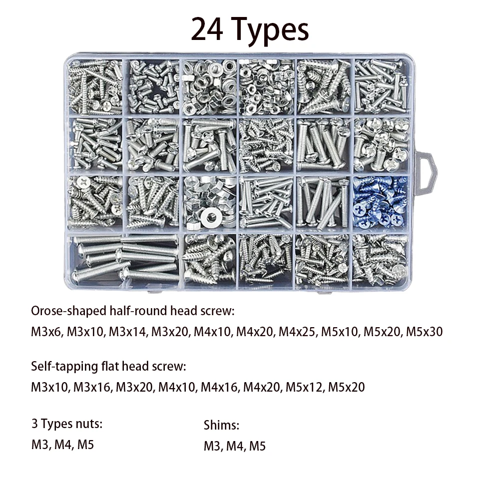 Assembly Activities 28*20*2.5cm Nut Kit Fastening Kit Metric Sizes Organized Storage Box Self-tapping DIY Projects