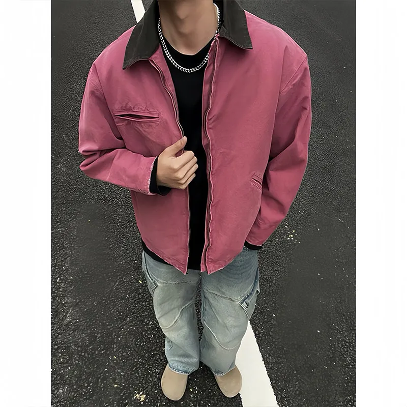 

Pink ort 2024 New Men's Jaet Spring Autumn Cleanfit American Retro Workwear Collar Detroit Coat Stand Fit Zipper Decor...