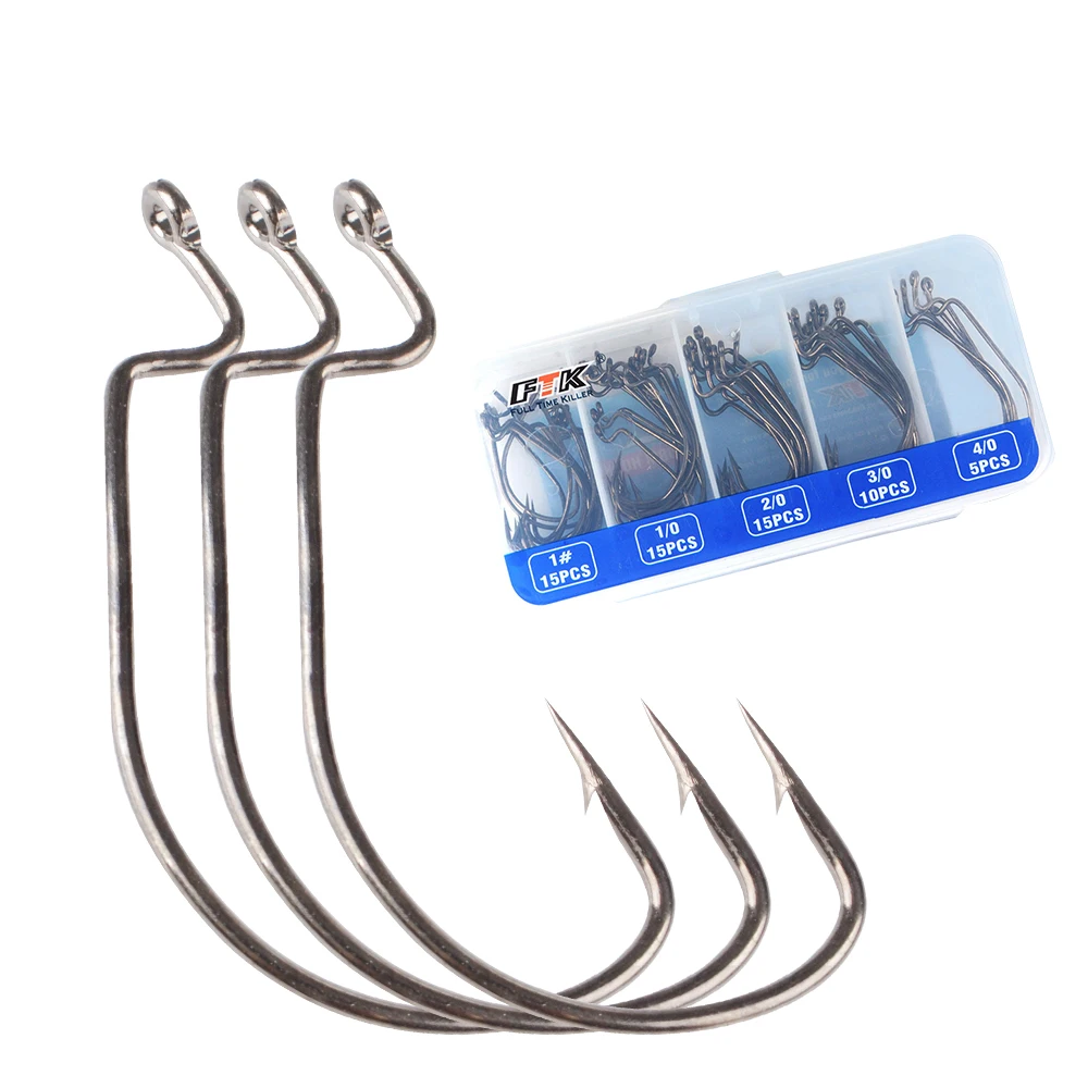 

FTK 60Pcs/Box High Carbon Steel Fishing Offset Hook 4/0 3/0 2/0 1/0 1# Fishing Lure Crank Hook Worm Soft Bait Hooks For Fishing