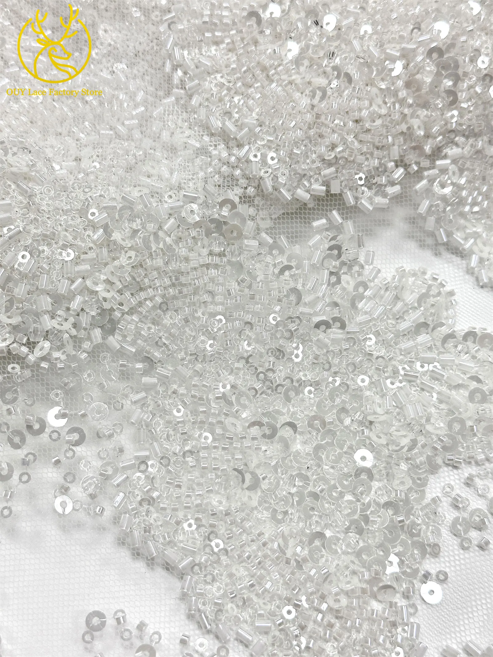 Barock-Stil, perlenbesetzter nigerianischer Tüll-Spitzenstoff 2026, hochwertige französische Pailletten-Spitze für Hochzeits- und Partykleider, zum Nähen, 5Y – Detail 29
